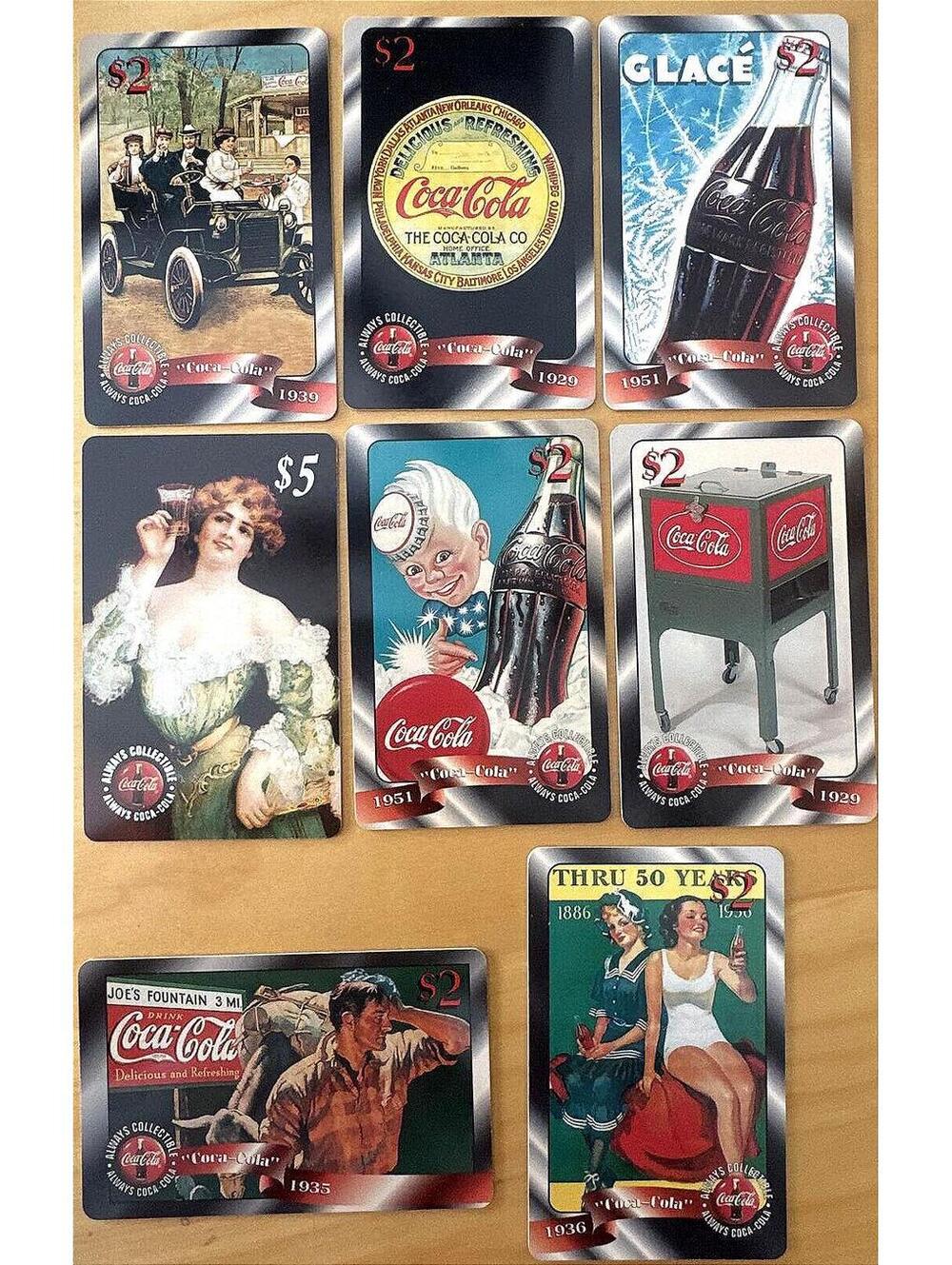 Vtg 1997 Coke 8 UnUsed Coca Cola Plastic Phone cards Mint